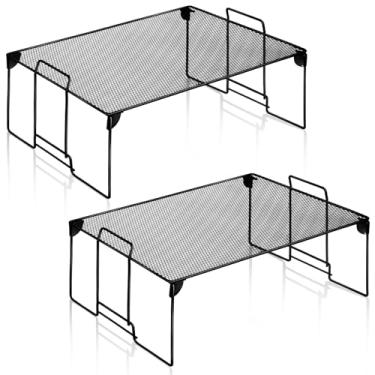 Imagem de Demonwer 2 peças prateleira organizadora de armário empilhável preta empilhável extra para armário de armazenamento para escola, escritório, casa, academia, suprimentos