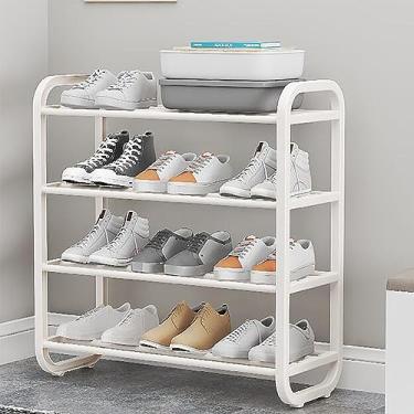 Imagem de NRNQMTFZ Sapateira, organizador de armazenamento de sapatos de 4 níveis, prateleira de metal para sapatos, para entrada corredor, banheiro, sala de estar (natural) (4 camadas 60 cm/23,6 pol, branco)