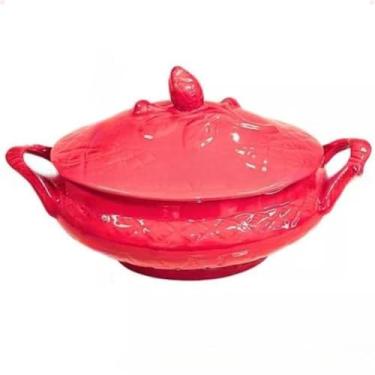Imagem de Sopeira Oval Grande Com Alças E Tampa- Louça Porcelana Cozinha Sopas Caldo Feijoada cerâmica Tigela 3 Litros para Feijoada, Caldos e Churrasco Brasileiro(vermelho)