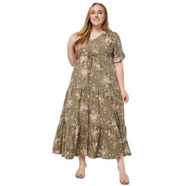 Imagem de Vestidos de praia boêmio floral estampado feminino, plus size, verão, 