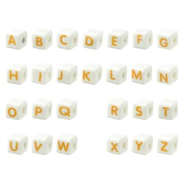Imagem de Ipotkitt 52 peças 8 mm impresso porcelana letra A ~ Z contas letras alfabeto cubo quadrado contas de cerâmica para joias, pulseira, colar, brincos, fazer artesanato DIY