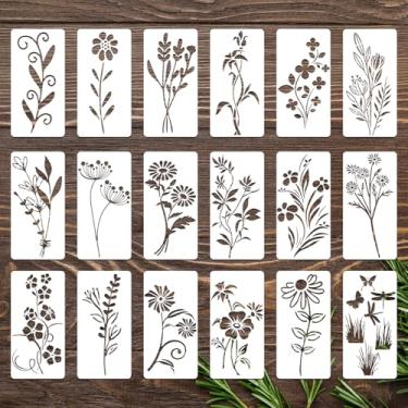 Imagem de 18 peças de estênceis de flores para pintura, modelo de tinta de 18 x 7 cm, modelos de plantas silvestres florais reutilizáveis para cerca de madeira, decoração de casa, paredes, artesanato faça você