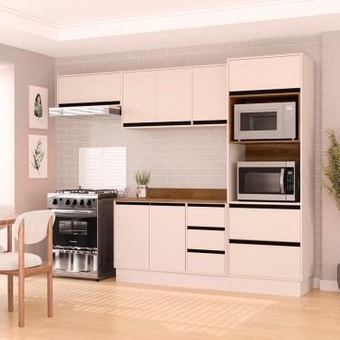 Imagem de Cozinha 4 Peças Balcão 3 Gavetas 2 Portas Aéreo Basculante Torre Quente Com Tampo Koya Branco-creme