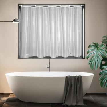Imagem de EMLTHORY Cortina de janela de chuveiro, impermeável, de plástico, para banheiro, impermeável, resistente, vinil PEVA, cortina de janela curta com ganchos, cortinas pequenas para janelas de banheiro