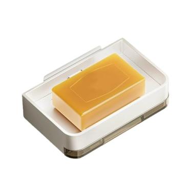 Imagem de 1 saboneteira de aço inoxidável montada na parede – sem necessidade de furadeira, bandeja removível de camada dupla, design à prova de vazamento, perfeito para banheiros e cozinhas, branco