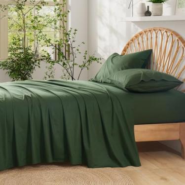 Imagem de Entisn Jogo de cama king size de algodão puro, 4 peças, bolso profundo de 40,6 cm, conjunto de lençóis de algodão sólido com elástico em toda a volta para um ajuste confortável, roupa de cama de