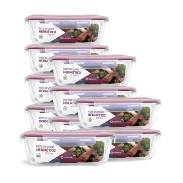 Imagem de Kit 10 Potes de Vidro Retangular com Tampa Hermética 2260ml - NABOX, V
