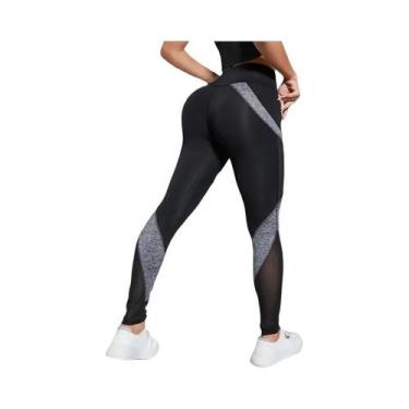 Imagem de Calças De Yoga Femininas De Cintura Alta Em Malha Com Cores Contrastan