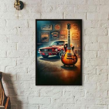 Imagem de Quadro Garagem - Guitarra E Carro 24X18Cm - Com Vidro