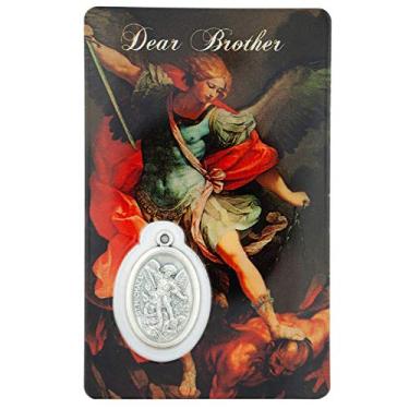 Imagem de Saint Michael the Archangel | Beautiful Holy Card | Inclui Oração Tradicional de São Miguel na parte de trás | Pingente de medalha de estanho incluído | Ótimo presente católico | Feito no Canadá