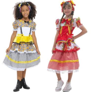 Imagem de Fantasia Caipira Infantil Chiquinha Floral e Girassol Vestido Festa Ju