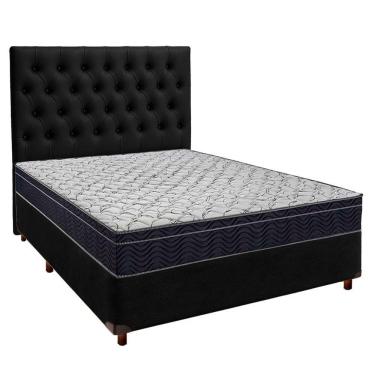 Imagem de Cama Box Preto + Colchão Casal Airtech 150 Ortobom Com Cabeceira