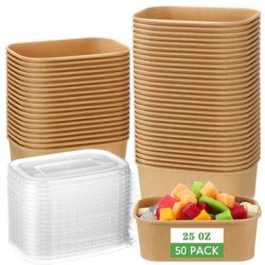 Imagem de Taças de papel Kraft de 750 ml Maxdot, pacote com 50, com tampas