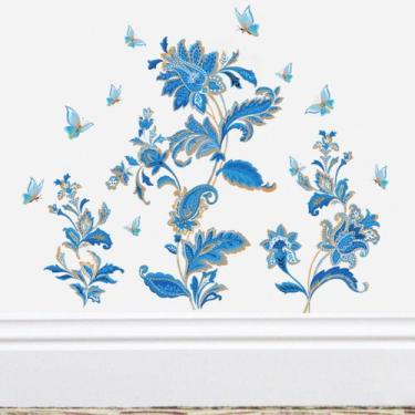 Imagem de Adesivos de parede Blue Floral Butterfly PVC autoadesivos - yiweisai