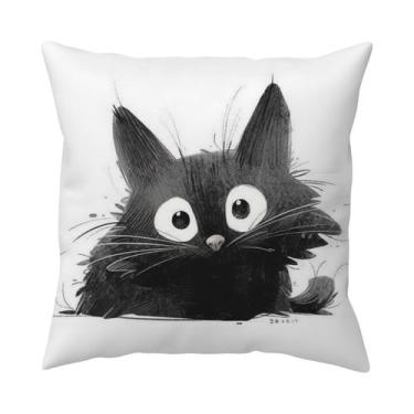 Imagem de Fronha Cute Fluffy Black Cat Super Soft 45x45cm - yiweisai