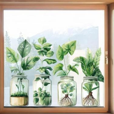 Imagem de Adesivos de parede Plantas verdes tropicais em potes de vidro PVC 30x4