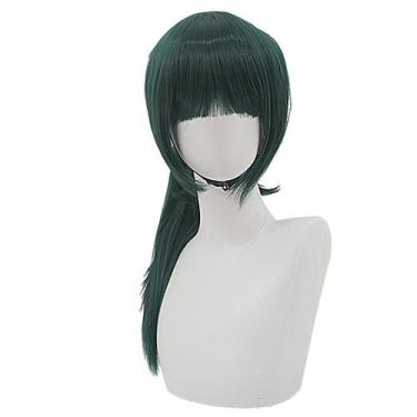 Imagem de Peruca de cosplay verde curta com franja frontal e cauda lateral de 40