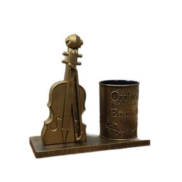 Imagem de Porta-canetas de plástico com tema de violino vintage 15,5 x 7 x 15,5 
