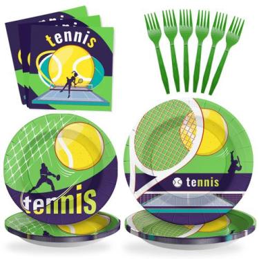 Imagem de Conjunto de artigos de festa SCIONE Tennis Plates e guardanapos para 2