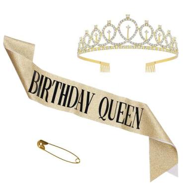 Imagem de Kit de tiara Birthday Queen Sash & Strass Gukasxi Women