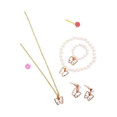 Imagem de Nova moda infantil simples bonito doce borboleta pérola colar pulseira