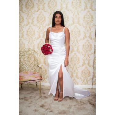 Imagem de Vestido De Noiva clássico Cetimm elegante e charmoso - Neuone, Branco