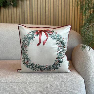 Imagem de Capa de Almofada Natal Veludo Premium Guirlanda c/ Laço 45x45 - AMOFAD