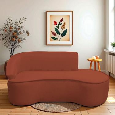 Imagem de Divã Recamier Curvo Sala De Estar Recepção Marrocos 200cm Lado Direito Bouclé Terracota