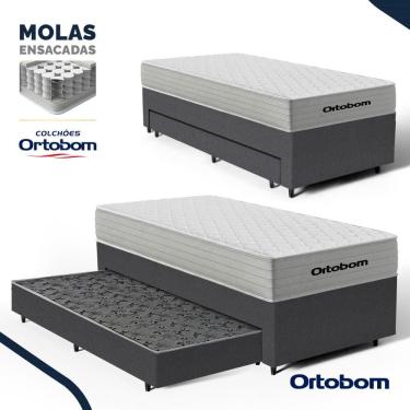 Imagem de Cama Box com Colchão de Molas Ensacadas Ortobom One Face Plenno + Auxiliar de Molas Solteiro 88cm