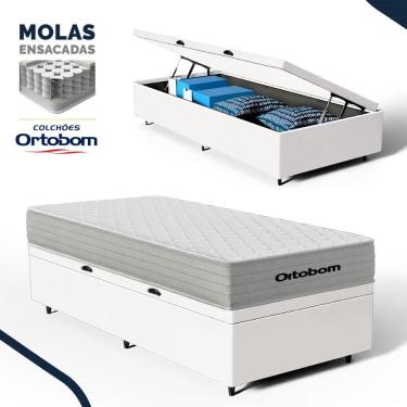 Imagem de Cama Box Baú com Colchão de Molas Ensacadas Ortobom One Face Plenno Solteiro 88cm