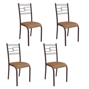 Imagem de Kit 4 Cadeiras Ella Estrutura em Aço Marrom e Tecido Jambo - Casa e Co