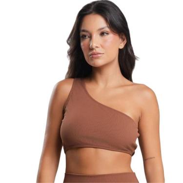 Imagem de Top Fitness Canelado Feminino Vekyo Academia Ombro Só Poliamida Assimé