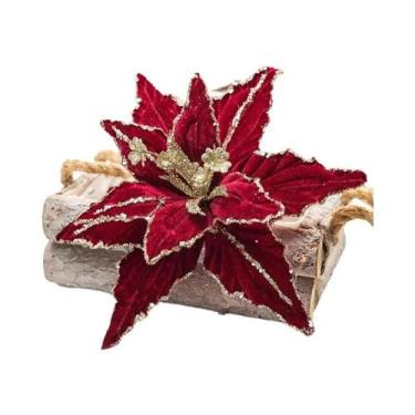 Imagem de Flor Artificial De Natal Em Veludo Dourado Com Glitter De 26cm, Decora