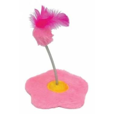 Imagem de Brinquedo de gato Arranhador com chocalho Flor Pelúcia São Pet 18x19cm