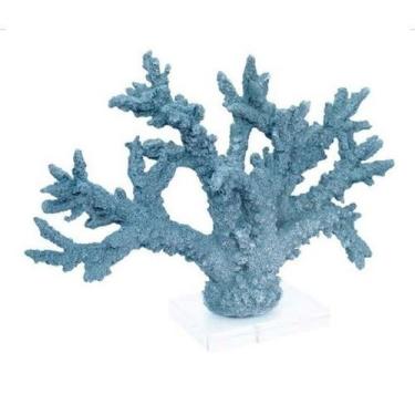 Imagem de Escultura de Mesa Coral Resina Azul Ramos Dedo Base Acrilica - LUXdéco