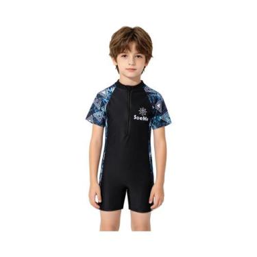Imagem de Maiô Azul Para Meninos Pequenos Com Mangas Curtas E Proteção Solar SPF