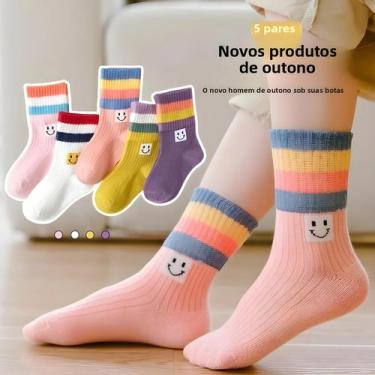 Imagem de Meias de Algodão com Listras Arco-Íris para Bebês - 5 Pares, 1-3 anos,