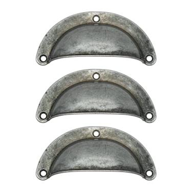 Imagem de 3 Puxador Colonial Concha Bronze Cristaleira Porta Gaveta (Prata Envelhecido)