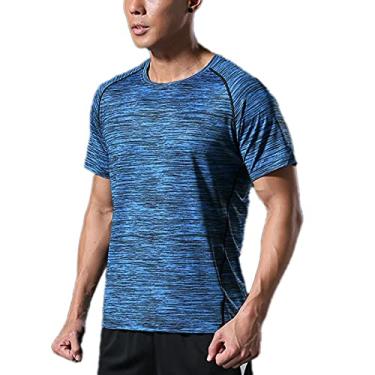 Imagem de WSLCN Camiseta masculina esportiva unissex respirável secagem rápida manga curta, Azul (masculino), 5X-Large