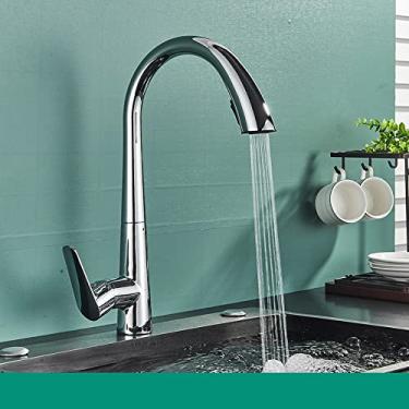 Imagem de Torneira de cozinha branca, alça única, torneira misturadora de puxar para fora, torneiras de água quente e fria, montagem no convés, 360 rotação, duas funções, guindaste, cromo, China