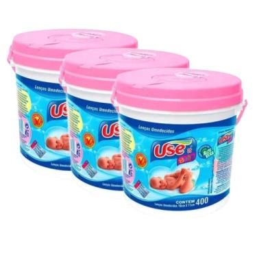 Imagem de Kit com 3 Balde Lenços Umedecidos Use It 400 uni Rosa
