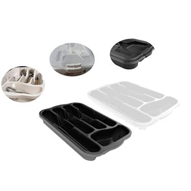 Imagem de Porta Talher Com Tampa Organizador de Gaveta Bandeja Divisor (Branco)