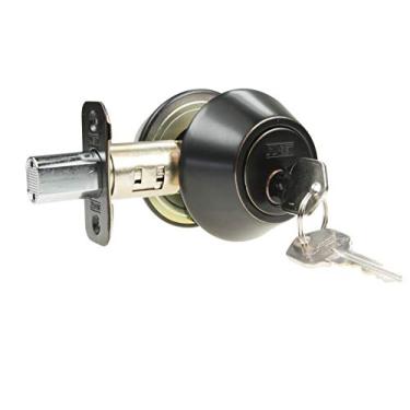 Imagem de NU-SET Fechadura semelhante com chave de cilindro duplo, acabamento bronze polido a óleo, pacote com 1 chave (75010B3KA)