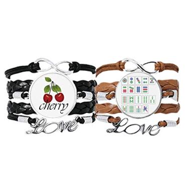 Imagem de DIYthinker Pulseira de jogo de xadrez Mahjong da cultura chinesa alça de mão corda de couro cereja amor pulseira conjunto duplo, Não se candidatar