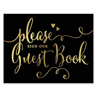 Imagem de Andaz Placas de casamento preto e metálico com tinta dourada, Sign Guestbook