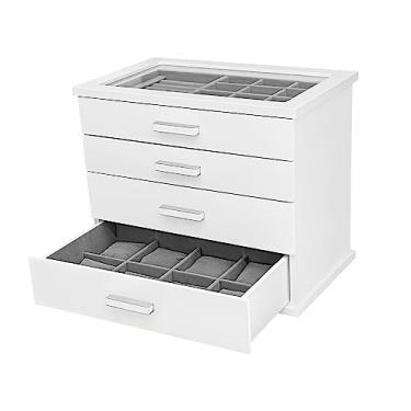 Imagem de Reluz Art Gaveteiro Porta Joias Jullie Forrado em Veludo com 4 Gavetas (Branco/Cinza)