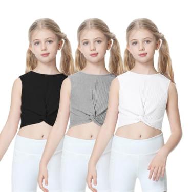 Imagem de B&GCozy Pacote com 3 camisetas de manga curta de malha canelada para meninas 7-15 anos, Preto/Branco/Cinza (pacote com 3), M