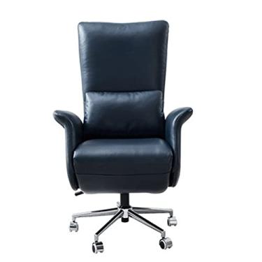 Imagem de Cadeira de mesa ergonômica cadeira executiva de couro giratória, cadeira reclinável com encosto alto de altura ajustável com apoio de braço acolchoado e apoio para os pés, preto