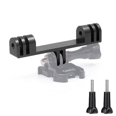 Imagem de momerch Adaptador de montagem dupla dupla de alumínio para câmeras de ação Hero 12/11/10/9/8/7/(2018)/6/5 preto, SJCAM, DJI Osmo - Capte ângulos frontais traseiros, monte câmera e luz (preto)