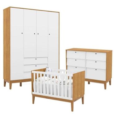 Imagem de Quarto de Bebe Unique 4 Portas com Cômoda 6 Gavetas Freijó Branco Soft Eco Wood - Matic